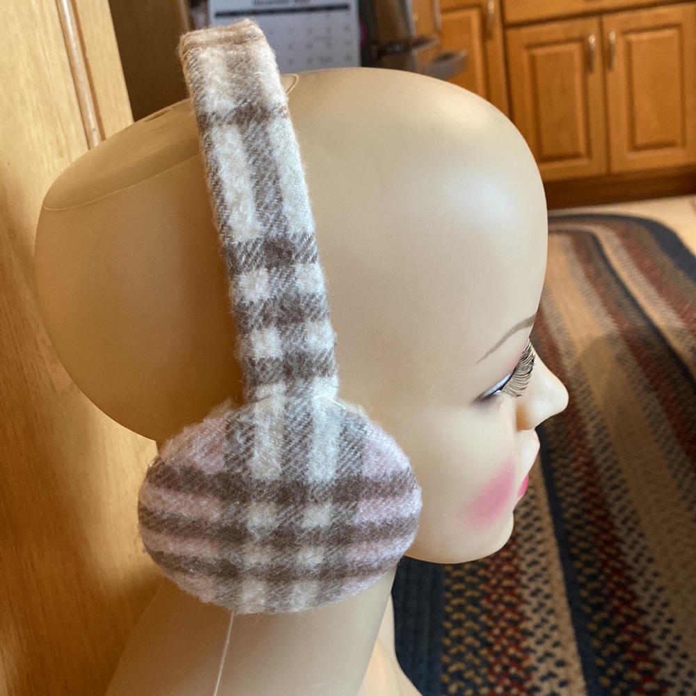 Burberry Pink Nova Check Cashmere Ear Muffs! Adult One Size!